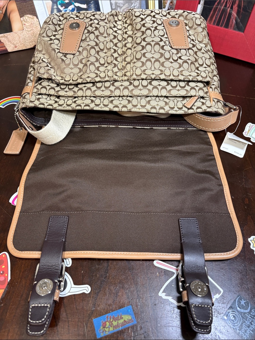 Coach Signature Canvas Messenger Crossbody Bag Khaki Leather J1169-F70283 NEW - Picture 15 of 16